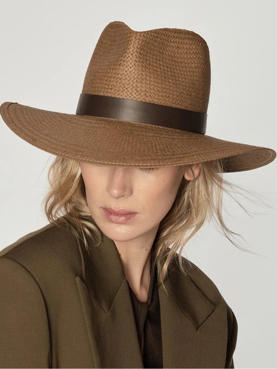 ?NEW Cond. Janessa Leoné Zoe Packable Straw Fedora Brown Leather Band Size S main image 12